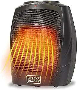 BLACK+DECKER Chauffage soufflant céramique – Compact, thermostat, 2 puissances de chauffe et fonction ventilateur, noir