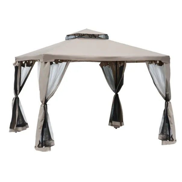 Outsunny Pavillon de jardin avec moustiquaires, double toit et protection UV
