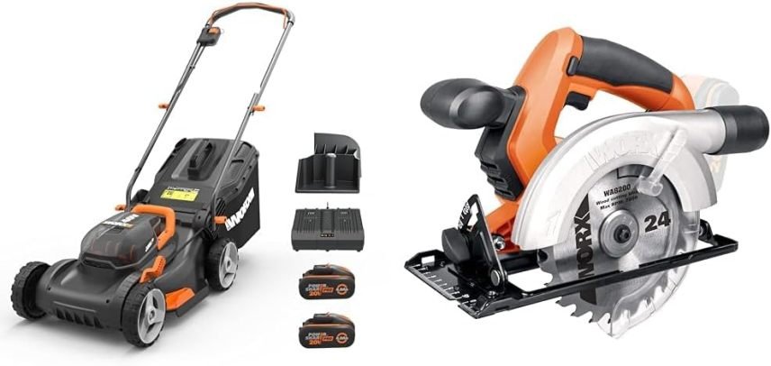 WORX WG743E Tondeuse sans fil 40 V – Fonction mulching, batteries PowerShare, jusqu’à 500 m²