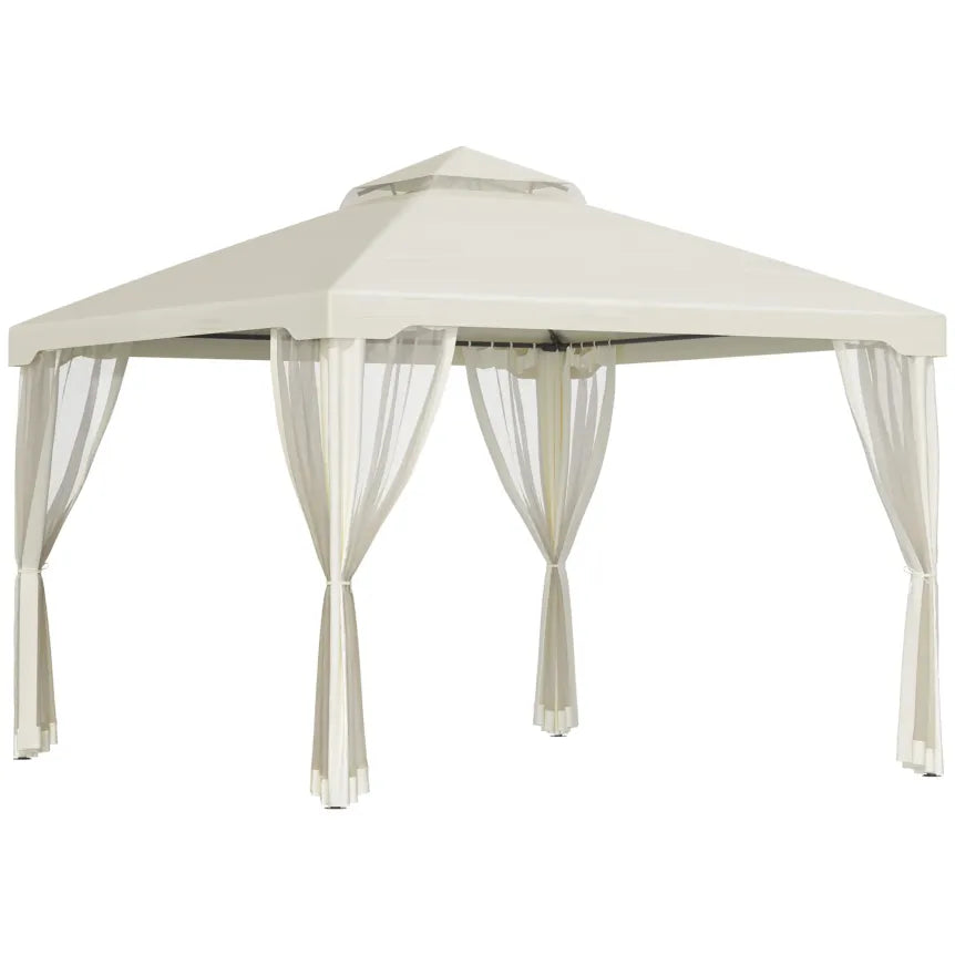 Outsunny Pavillon de jardin double toit avec moustiquaires – Blanc crème 1