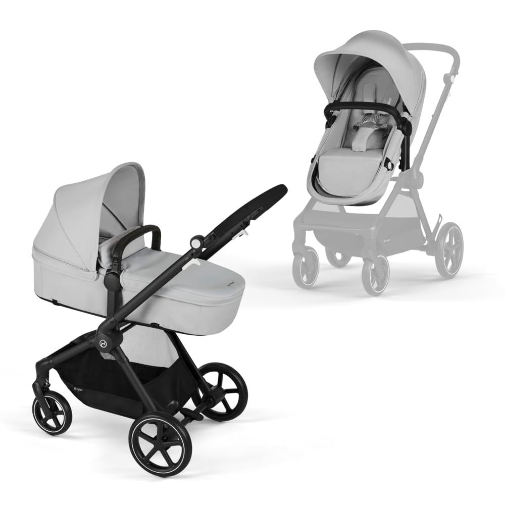 CYBEX Gold Poussette EOS Lux 2-en-1 avec siège auto Aton B2 i-Size et adaptateur siège auto, système de voyage, de la naissance à 22 kg (env. 4 ans), Moon