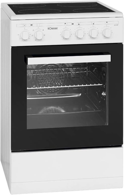 Bomann® Cuisinière électrique pose libre 50 cm EHC 7939 – 4 plaques, four 43 L, chaleur voûte/sole, 40-240 °C, plaque et grille incluses