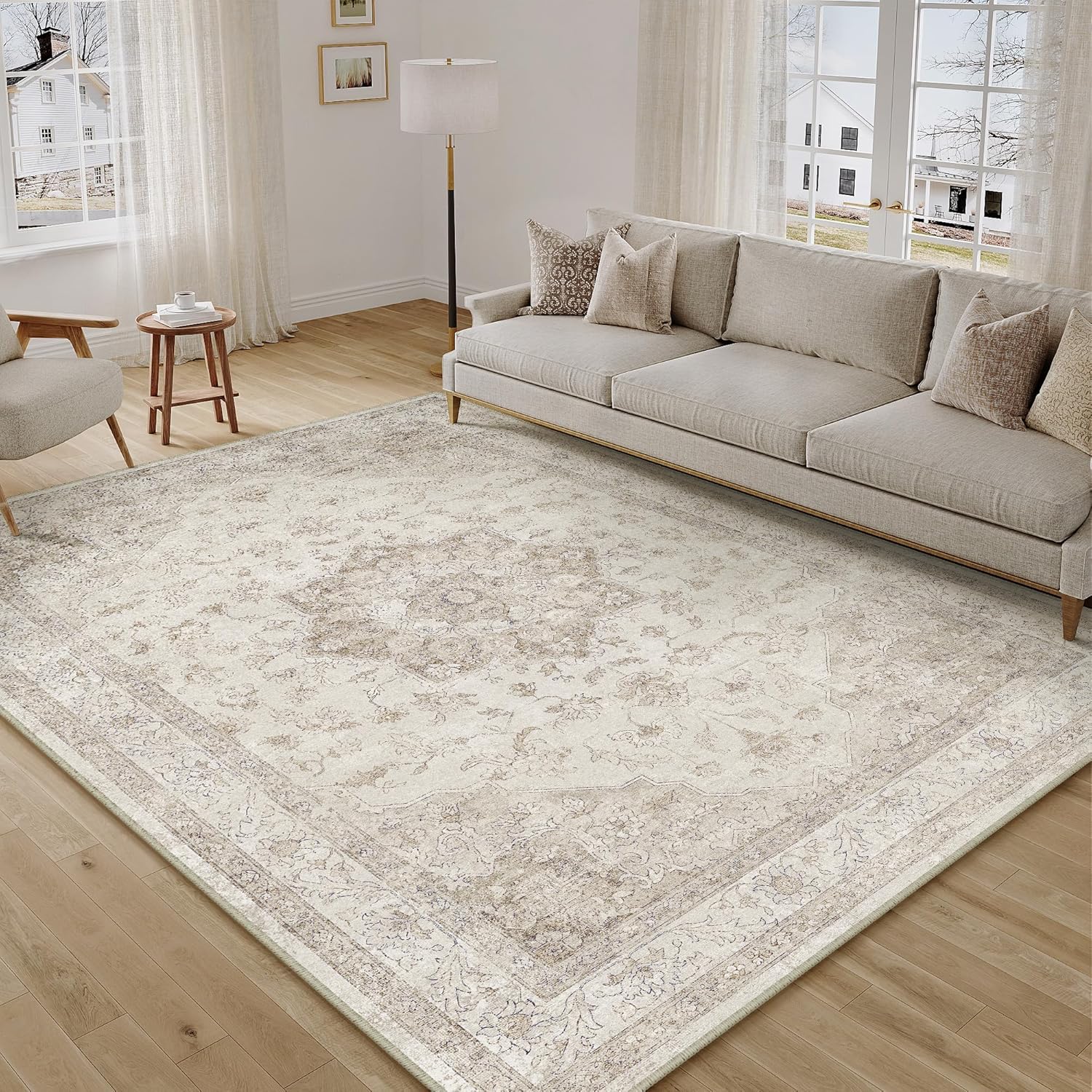 PureCozy – Tapis vintage beige lavable en machine, antidérapant – 160 x 230 cm