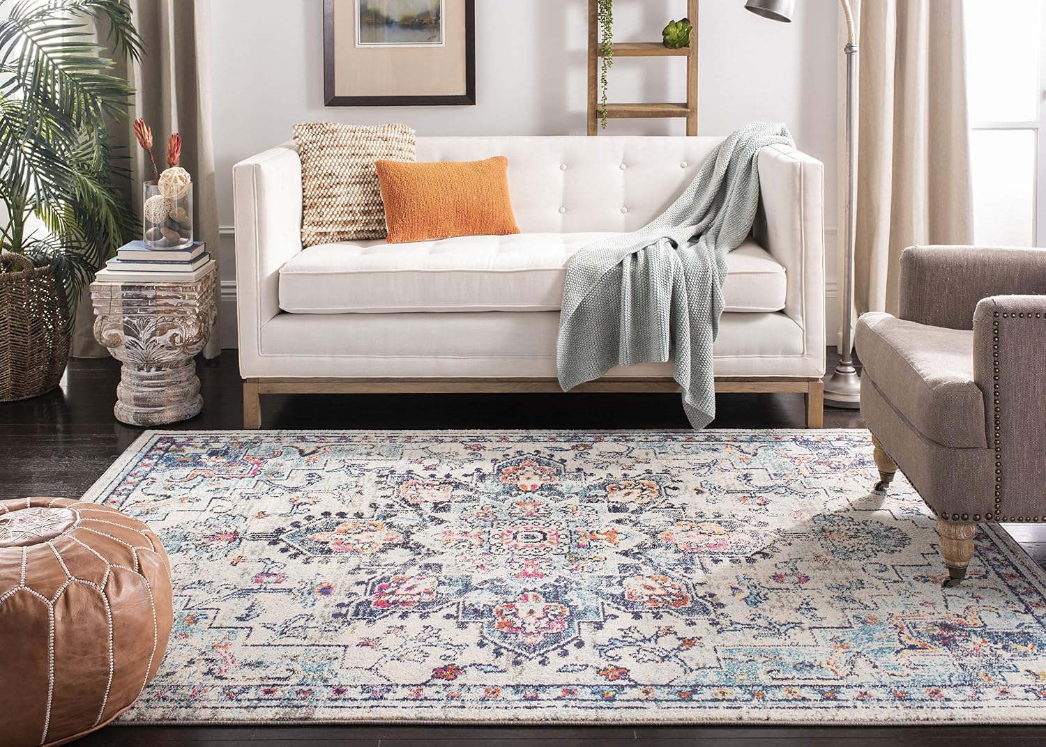 SAFAVIEH – Madison – Tapis bohème crème et bleu à poils courts – 122 x 183 cm