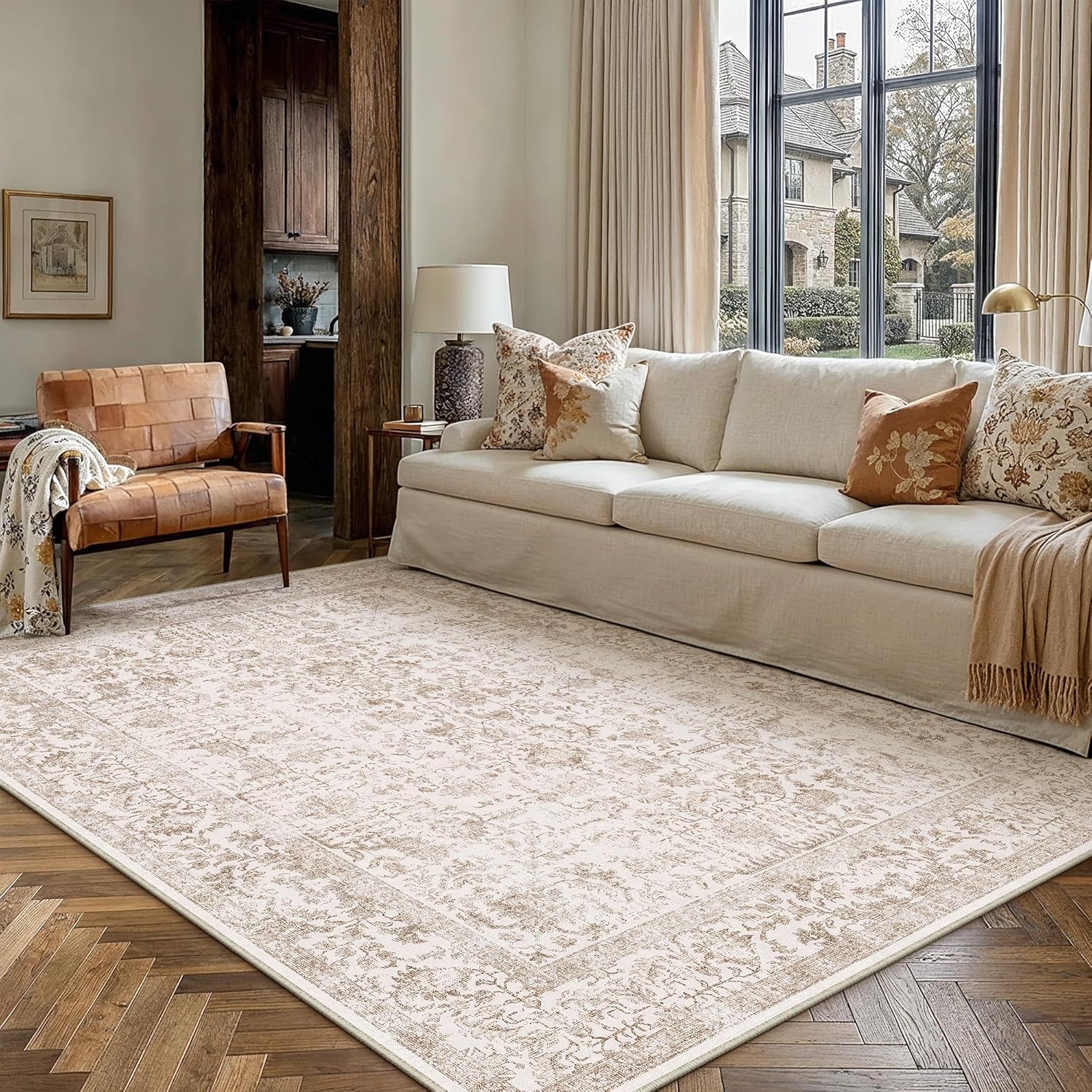 Hugear – Tapis vintage marron lavable en machine, doux et antidérapant – 180 x 270 cm