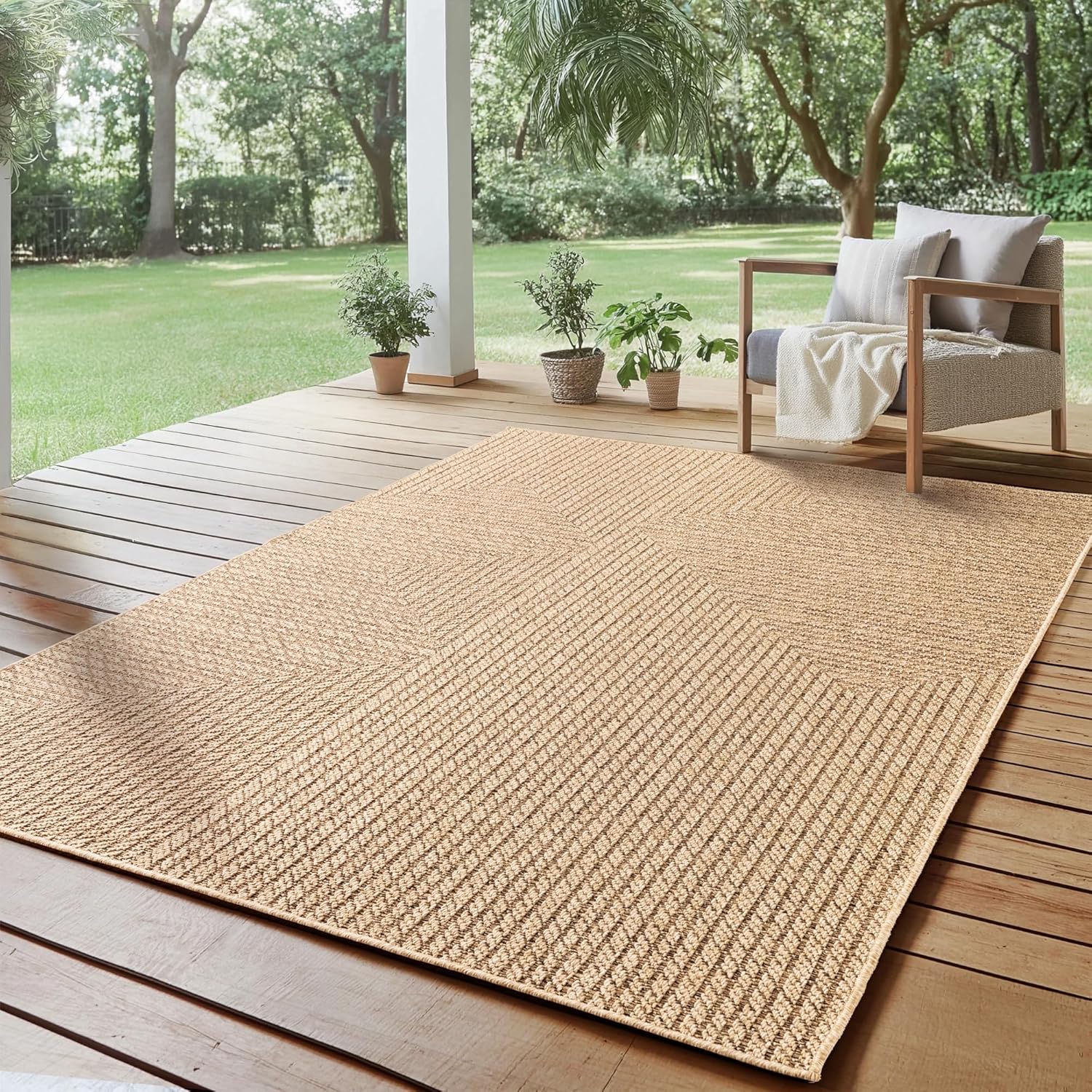 SIMPEX – Tapis d’extérieur 120 x 170 cm au style jute naturel, résistant aux intempéries