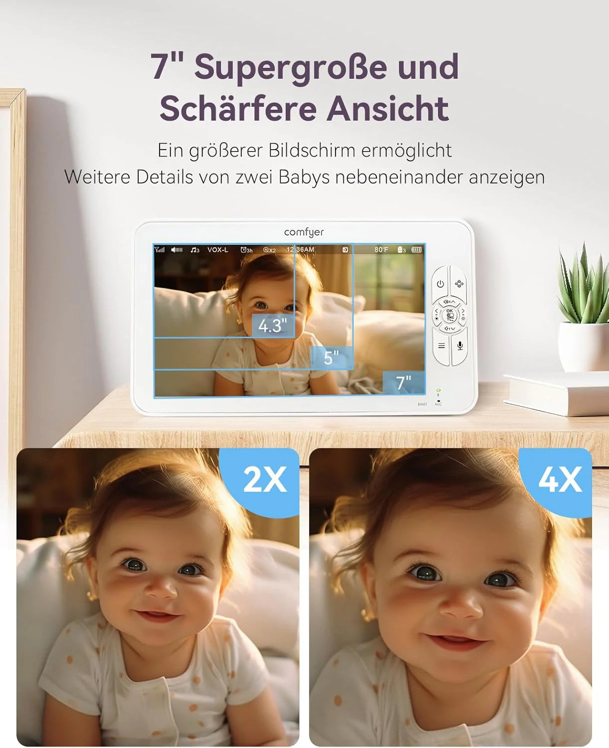 Comfyer Babyphone vidéo écran partagé avec 2 caméras, écran 7 pouces HD 720p, sans Wi-Fi, support, vision nocturne IR, objectif grand-angle, mode VOX, audio bidirectionnel