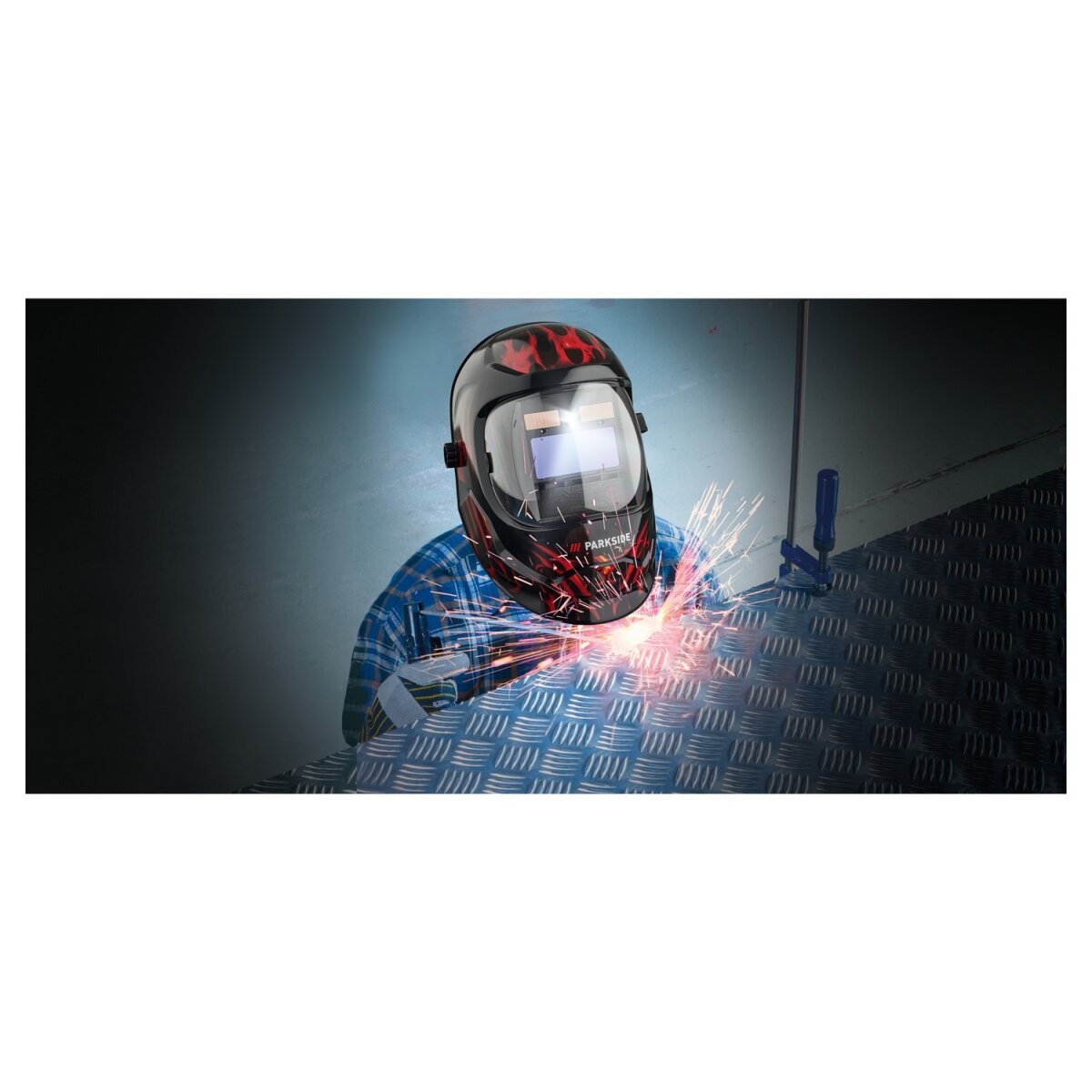 PARKSIDE® PSHL 2 D1 Casque de soudage automatique avec LED, noir/flammes – Article de second choix, comme neuf 1