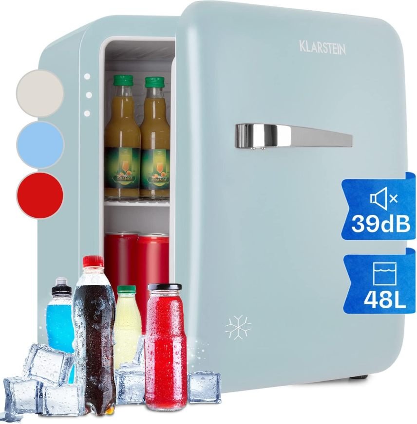 Klarstein Audrey Mini Réfrigérateur rétro 70 L – Mini-bar pose libre, refroidissement par compresseur, 0–10 °C, rouge