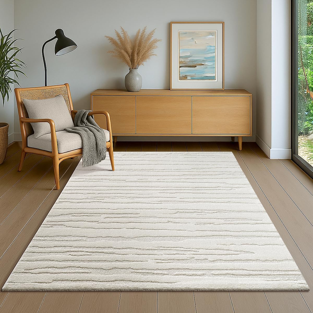 the carpet – Everest – Tapis moderne crème à poils courts avec effet 3D et motif abstrait