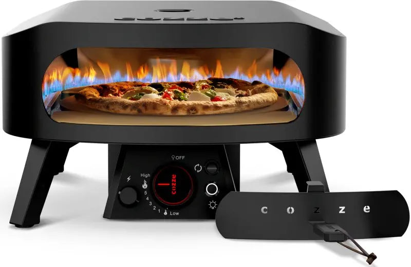COZZE Four à pizza à gaz CLASSIC Black Edition 34 cm (13 pouces) – Pierre rotative et bouclier thermique pour une cuisson parfaite