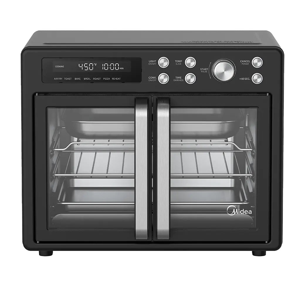 Midea Flexify™ Four Airfryer French Door – Friteuse à air multifonction avec double porte, fonctions 10-en-1, grande capacité, Noir