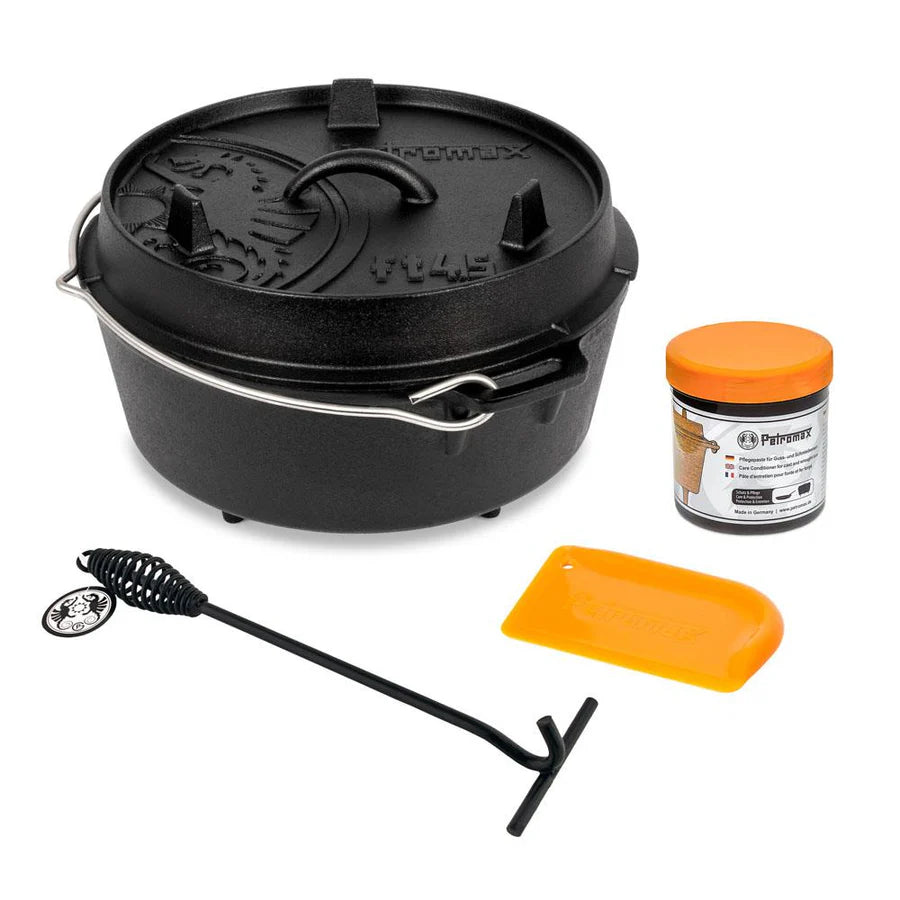 Dutch Oven FT4.5 Kit de démarrage – Cocotte en fonte 4 L pour cuisson extérieure, barbecue et camping