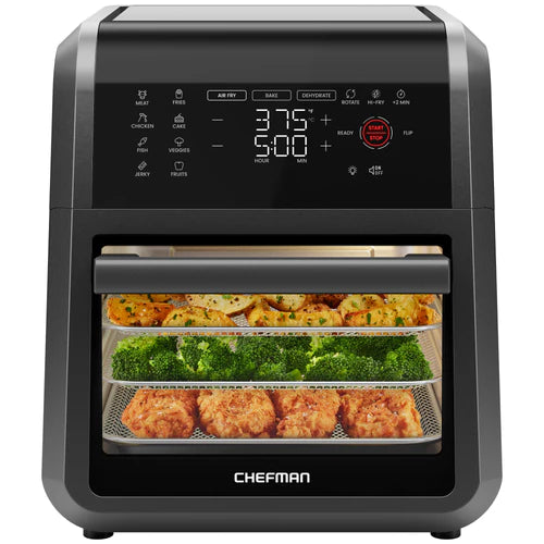 Chefman Four Airfryer multifonction 6-en-1, 12 Quart – Friteuse à air grande capacité, cuisson pauvre en huile, Noir