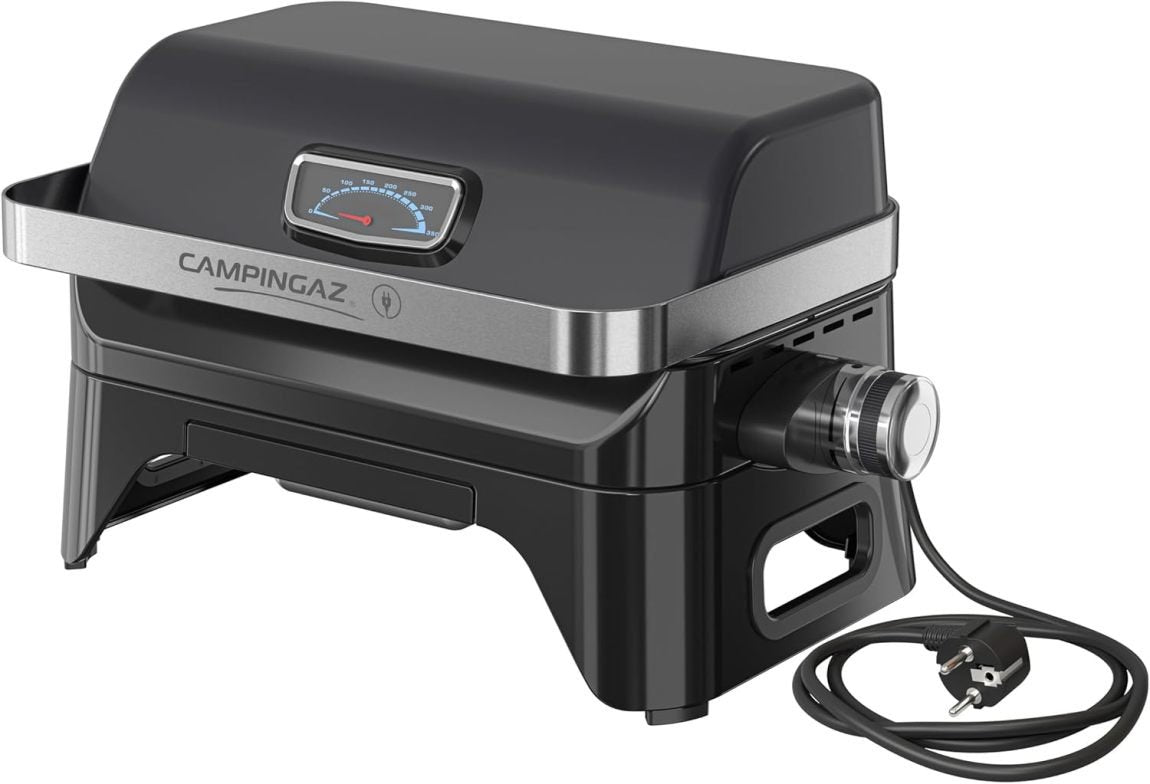 Campingaz Attitude2go Barbecue portable à gaz – Barbecue de table pour balcon/camping, couvercle, thermomètre et grille fonte 1