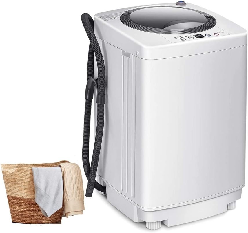 RELAX4LIFE Mini lave-linge automatique 3,5 kg – Chargement par le dessus, pompe, écran, essorage, 6 programmes, 240 W, camping/camping-car, 43 × 43 × 75 cm, blanc