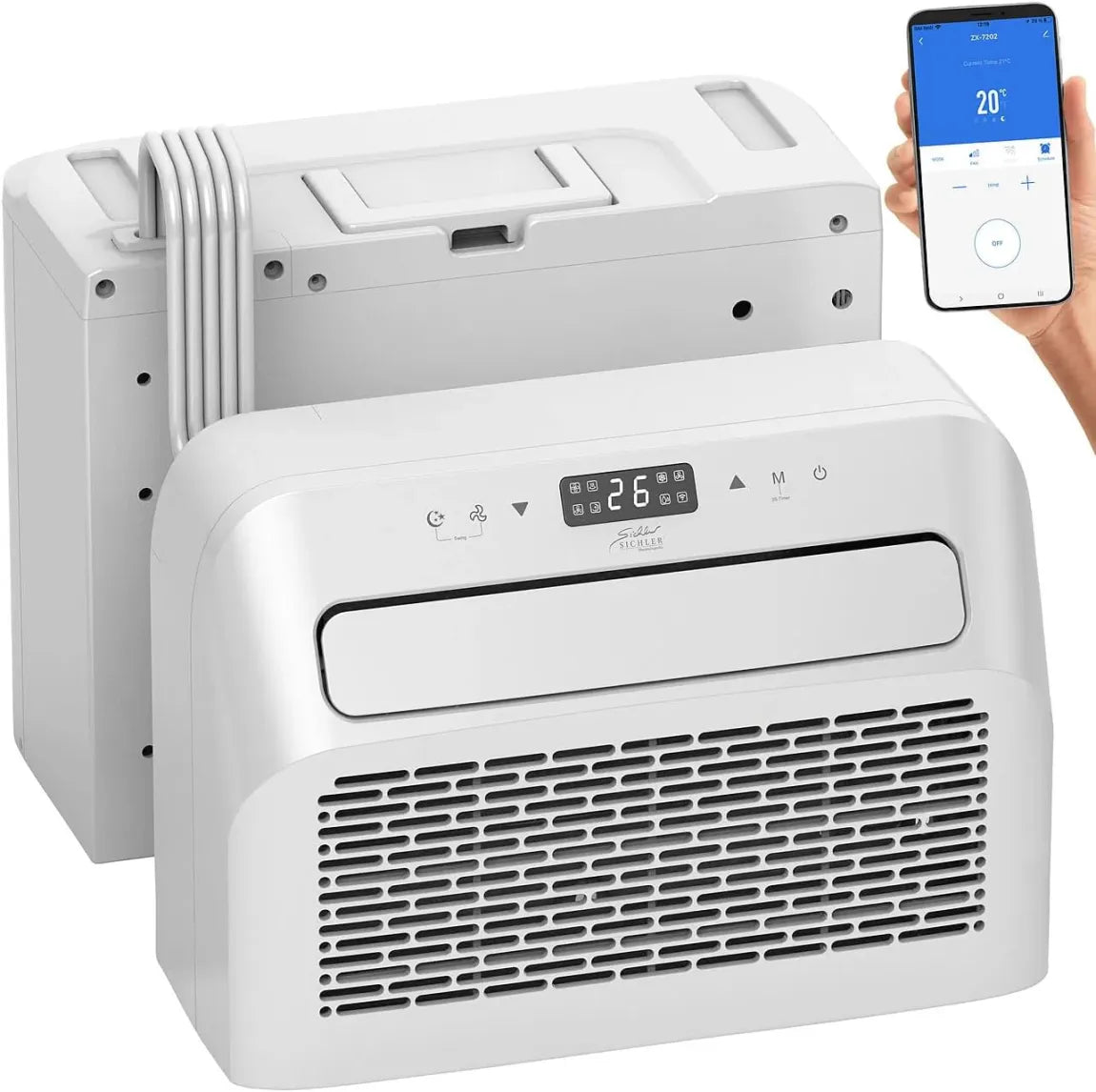 Sichler Climatiseur split mobile 5000 BTU/h – Déshumidification, Wi-Fi et application, pour caravane et mini-split