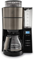 Melitta AromaFresh Cafetière filtre avec verseuse en verre – Broyeur intégré, minuterie, 10 tasses, Pure Black