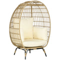 Outsunny Fauteuil en résine tressée forme panier – Coussins épais, pieds réglables