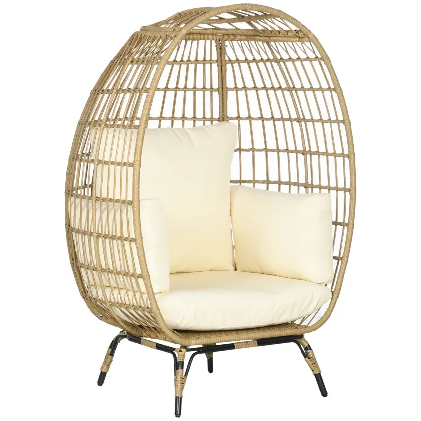 Outsunny Fauteuil en résine tressée forme panier – Coussins épais, pieds réglables