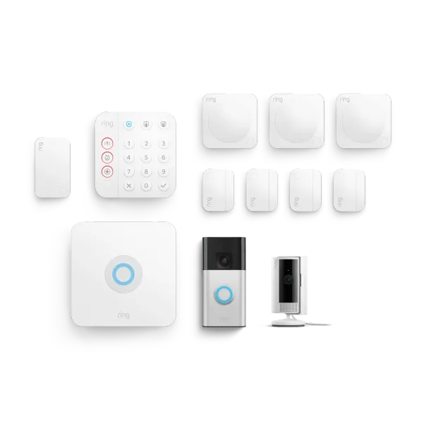 Pack Ring Alarm + caméra intérieure 2e génération + sonnette vidéo sur batterie – Taille L