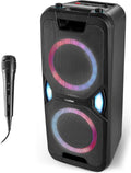 MEDION P61468 Système audio de fête – Micro inclus, karaoké, batterie, radio FM, Bluetooth 5.0, 2 × 220 W, LED couleur, USB, AUX, 2 entrées micro