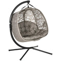 Outsunny Fauteuil suspendu pliable 2 places avec toit et coussin, sable