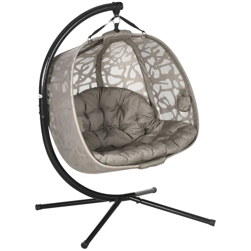 Outsunny Fauteuil suspendu pliable 2 places avec toit et coussin, sable