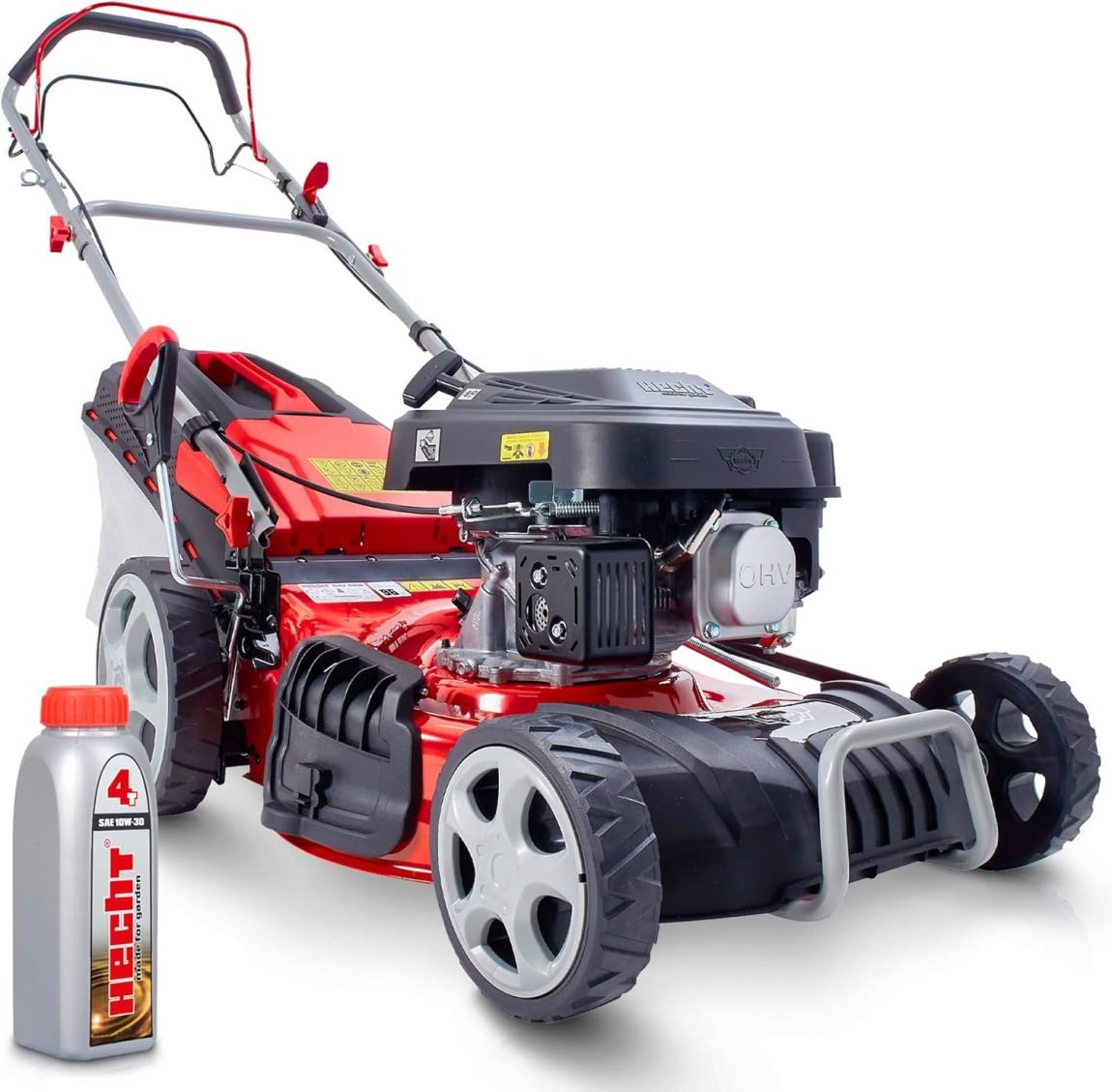 HECHT Tondeuse thermique 5-en-1 autotractée – Jusqu’à 1000 m², moteur 4 temps, coupe 46 cm, mulching, éjection latérale