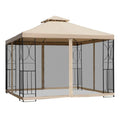 Outsunny Pavillon de jardin double toit avec étagères et parois moustiquaires