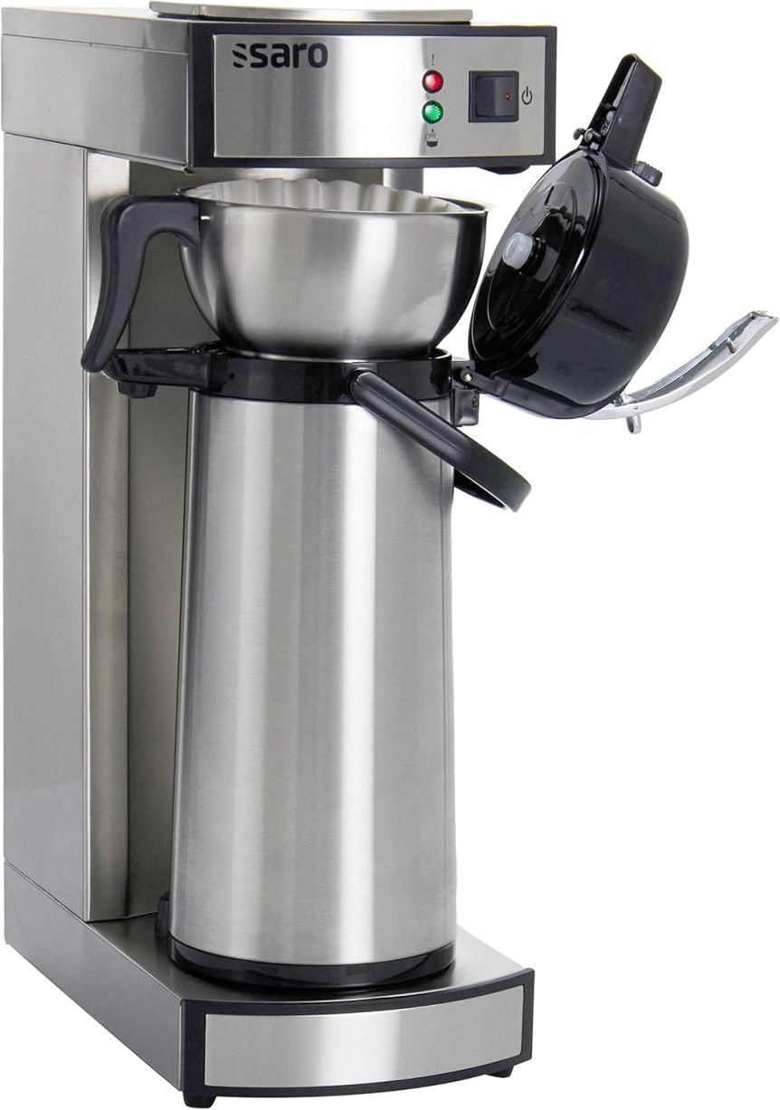 Saro Cafetière thermique professionnelle avec filtre panier et thermos – 2,2 L, env. 10 tasses, infusion et maintien au chaud, argent 1