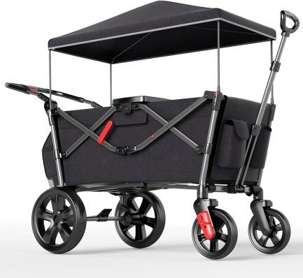 EVER ADVANCED Chariot poussette pliable pour 2 enfants avec toit – 2 harnais 5 points, sac à langer, sièges, traction/poussée et frein au pied 1