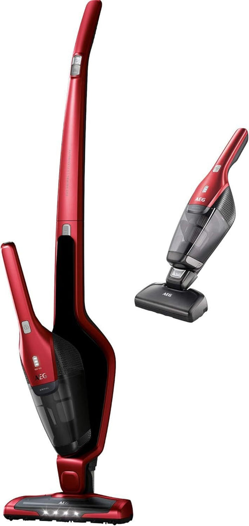 AEG Ergorapido CX7-2-45AN Aspirateur sans fil 2-en-1 – Sans sac, brosse animaux, jusqu’à 45 min, autonome, articulation 180°, nettoyage brosse, LED, rouge