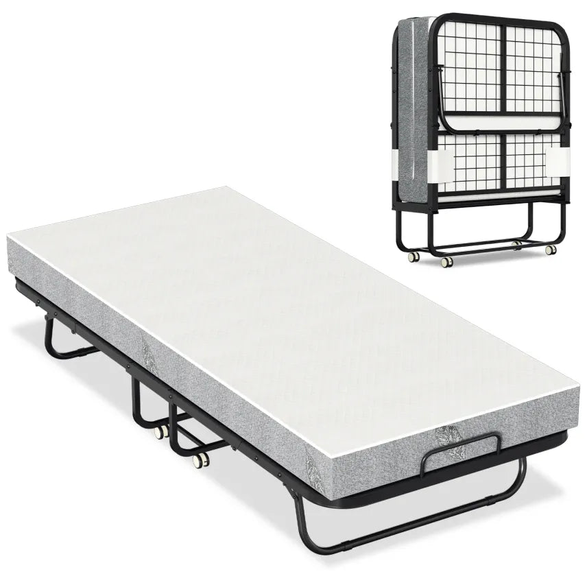 Sonnewelt Lit pliant 90 × 200 cm avec matelas 13 cm et roulettes
