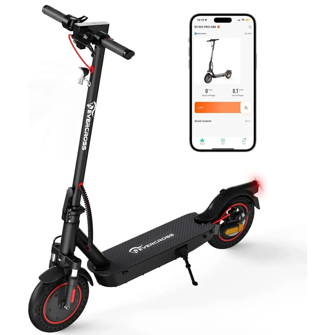 EVERCROSS EV10K Pro Trottinette électrique homologuée ABE – Moteur 400 W, autonomie 35 km, pneus alvéolés 10″, protection IP54