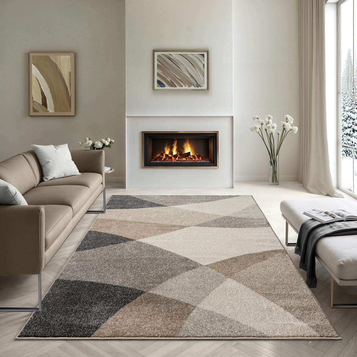 The carpet – Pearl – Tapis à poils courts beige avec motif géométrique ondulé