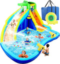 Parc aquatique gonflable enfant 8-en-1 avec soufflerie 450 W – Mur d’escalade, pataugeoire, 2 canons à eau, panier de basket, toboggan et arroseur crocodile 1