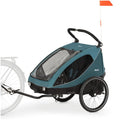 Hauck Dryk Duo Plus Remorque vélo et poussette suspendue pour 2 enfants de 6 à 48 mois, timon, roue poussette, drapeau et LED inclus, pliable, hauteur réglable, XL