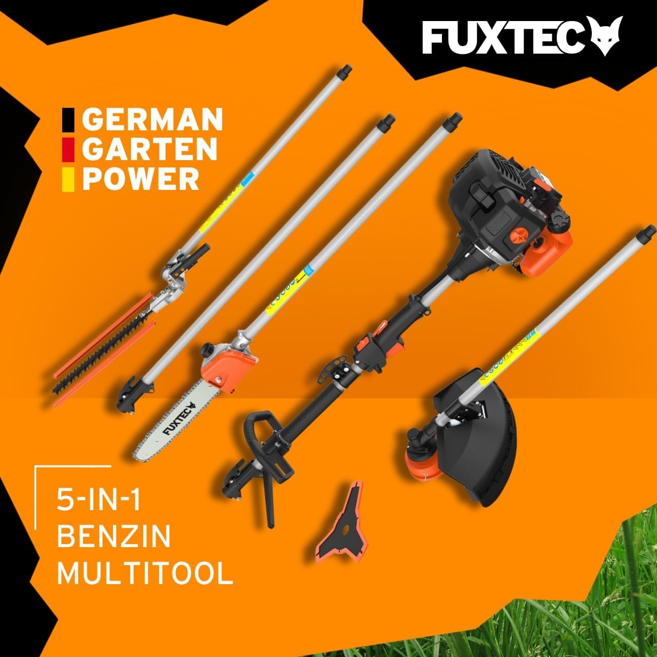 FUXTEC Débroussailleuse thermique FX-MT152E Multitool 5-en-1 – 52 cm³, 3 ch, harnais pro, rallonge 1 m, taille-haies, élagueuse et coupe-bordures 1