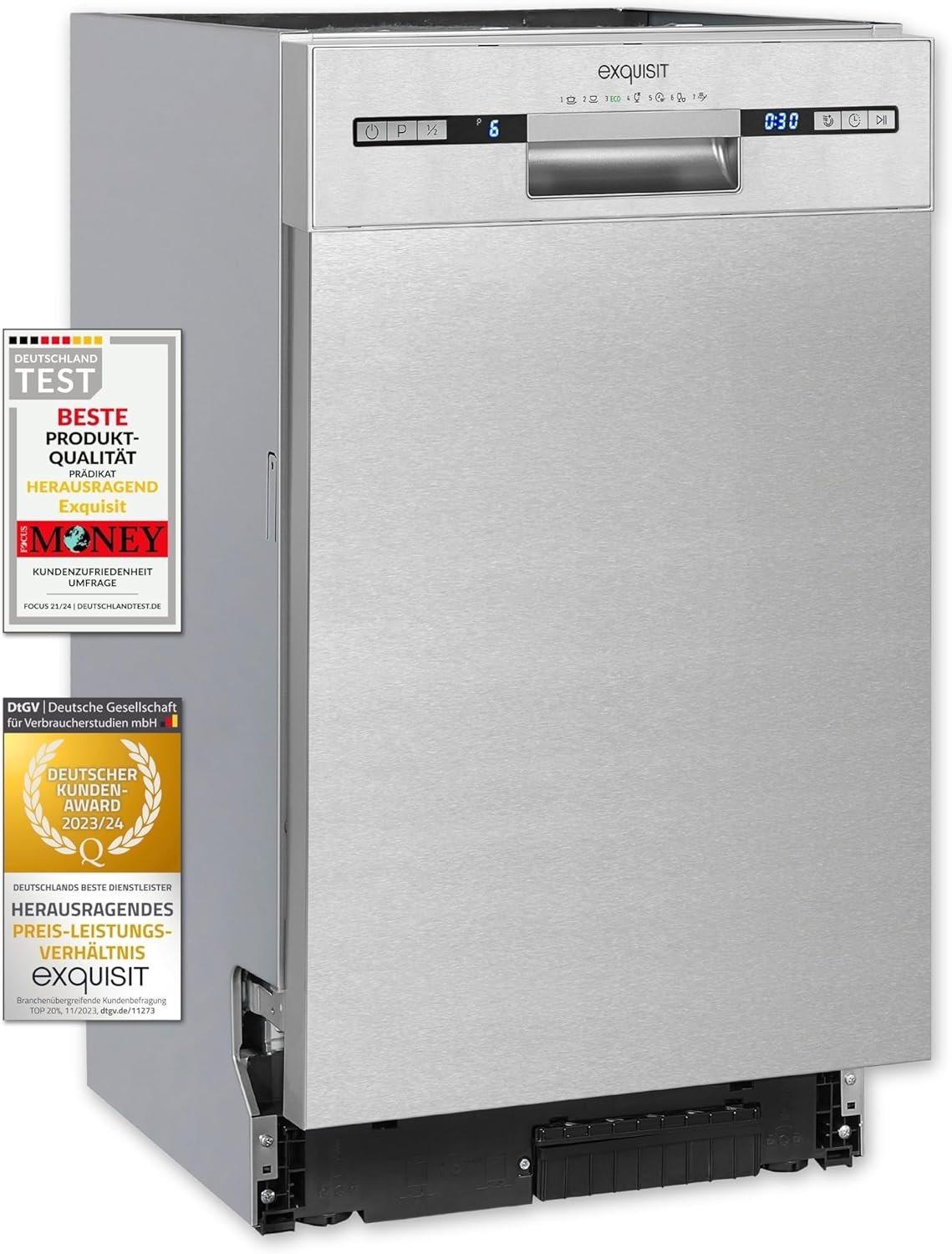 Exquisit Lave-vaisselle, 45 cm de largeur, semi-intégrable, 9 couverts, 9 litres, départ différé, mode ECO, lave-vaisselle 45 cm,