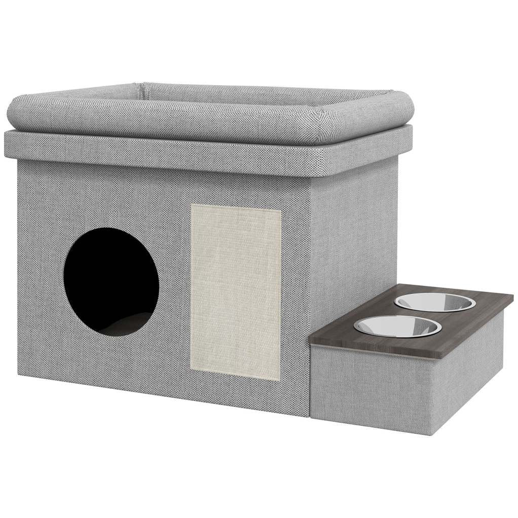 Set de 2 gamelles en inox sur support – Gris, 78 × 48 × 49,5 cm