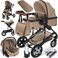 KESSER Loops Poussette combinée 3-en-1 – Nacelle, siège sport et coque auto ECE R129, pneus pleins, sac à langer, housse pluie, tablette enfant, noir/champagne 1