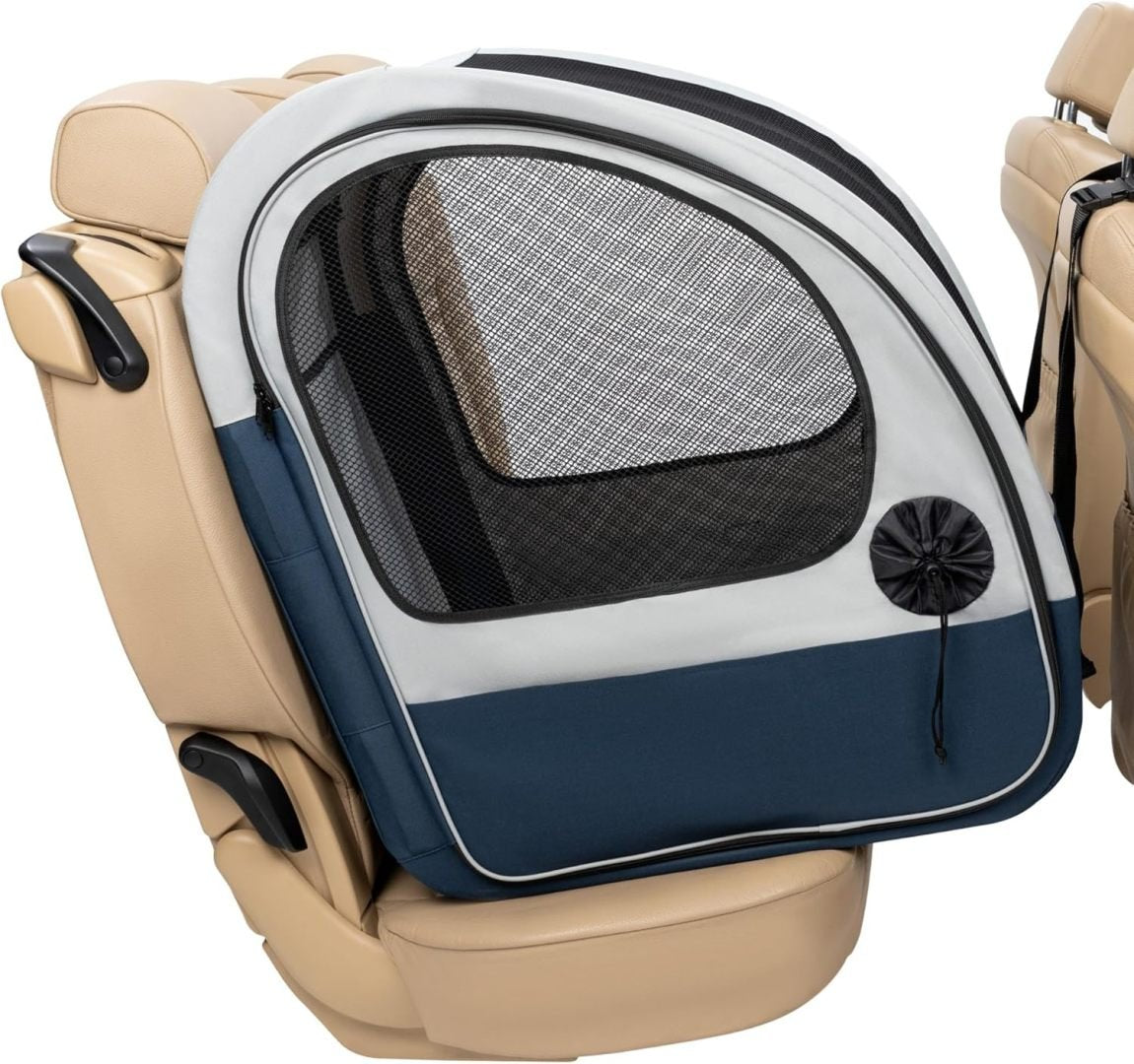 PetSafe Happy Ride Caisse de transport pliable pour chien – Banquette arrière voiture, portes filet ventilées, bleu/gris
