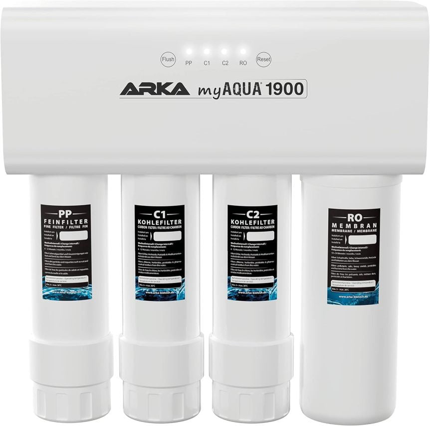 ARKA myAQUA 1900 Système d’osmose inverse 1900 L/jour – Filtration et adoucissement, élimine jusqu’à 99 % des sels, polluants et bactéries, aquarium et maison