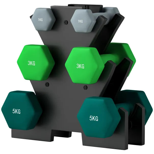 SPORTNOW Set de 6 haltères avec support – De 1 à 5 kg