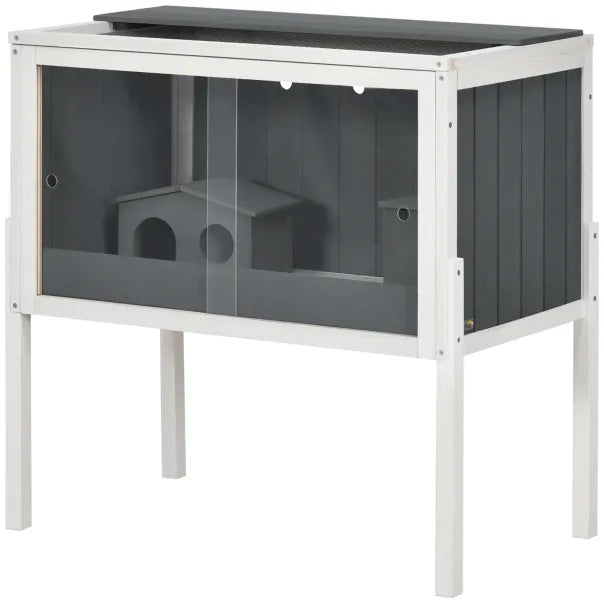 PawHut Cage pour hamster nain en bois avec étagère et portes coulissantes acryliques