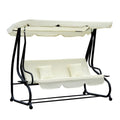 Outsunny Balancelle de jardin 3 places convertible en lit – Protection UV, blanc crème