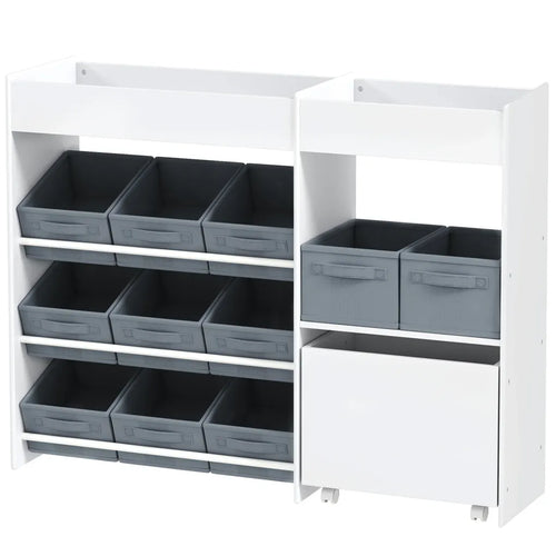 AIYAPLAY Meuble de rangement enfant avec 11 bacs tissu et placard – Blanc