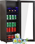 Merax Réfrigérateur 128L, autoportant, cave à boissons avec réfrigérateur 120L + congélateur 8L, éclairage LED intérieur et étagères réglables