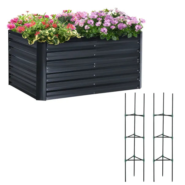 Outsunny Carré potager surélevé en acier – Fond ouvert et treillis de support